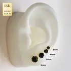 14K Solid Gold Black Round Cubic Zirconia Ear Studs Earrings 3mm -7mm CZ Studs