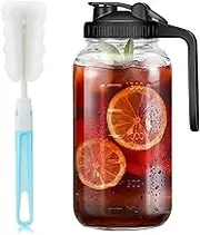 2Quart 64oz Glass Pitchers with Lid and Brush, Wide Mouth Mason Jar, Leak-Proof Glass Water Pitcher, Creamer Container for Cold Brew, Sun Tea, Juice, Iced Coffee(Black)