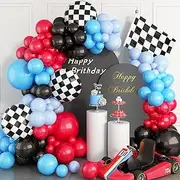 Race Car Balloons Arch Garland Kit Red Blue Black Checkered Flag Foil Balloon Racing Car Theme Two Fast 2nd Birthday Race Car Theme Party Decorations Supplies for Boys (Racing)
