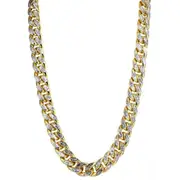 14k Yellow And White Gold Miami Cuban Pave Link Chain Semi Solid Necklace, Width 9.5mm, 22"