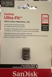 SanDisk 256GB Ultra Fit USB 3.2 Gen 1 Flash Drive Up to 400MB/s New