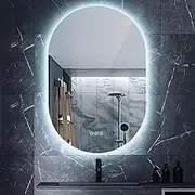 Simplus LED Wall Mirror Oval Bathroom Mirrors for Wall Mounted Anti-Fog Smart Touch Switch Vanity Makeup Mirror 50x75CM(Backlit Light)