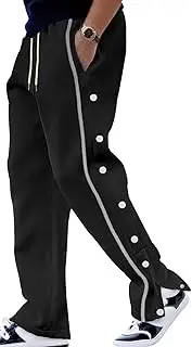 [FEOYA] Tear Away Sweatpant for Men Wide Leg Loose Fit Training Side Split Double Button Pant Casual Trouser Track Pant Drawstring Splicing Sport Pants with Pockets
