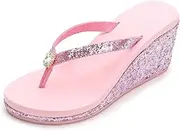 [TangDao] Women's Platform Flip Flops Rhinestone Sandals Wedge Slipper For Summer (5.5, Pink With Rhinestone, numeric_5_point_5)