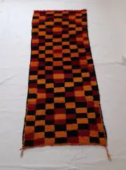 CHECKERED RUG, Mrirt Berber , corridor, vintage, handmade, 78x193 cm, 2.56x6.33