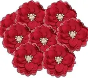 uxcell 3.15 Inch Chiffon Flowers, 10 Pcs Fabric Flowers Rhinestone Pearl Large Camellia Sewing Appliques for DIY Crafts Dresses Clothing Headbands Wedding Party Decoration, Wine Red