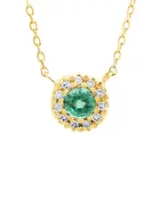 Halo 14K 0.21 ct. tw. Diamond & Emerald Necklace