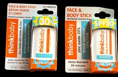 Thinkbaby Face & Body Stick Mineral Sunscreen Water Resistant UVA/UVB 2 Pack
