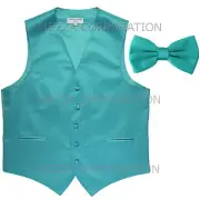 New Men's Vesuvio Napoli Tuxedo Vest Waistcoat Bowtie prom party Aqua Blue