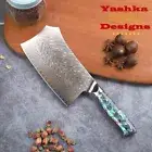 Damascus Cleaver Chef Kitchen Knife Home Cooking Chopping Tool Abalone Shell