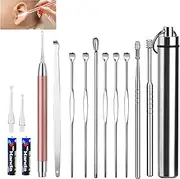 Premium Earwax Removal Kit, Ear Cleaner with Light, Especially Safe for Kids & Family to do Ear Cleaning, Portable Aluminum Carry Case with 9 Pcs Ear Pick, Relieve Ear Itching at Any Time