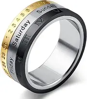 [SCOCCA] Roman Numeral Titanium And Steel Swivel Ring, Nordic Roman Numeral Stainless Steel Ring
