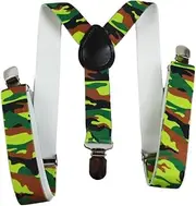 [Zasel] Boys Adjustable Army Lime Camouflage Patterned Suspenders Lime Green, Bottle Green, Dark Brown, Brown, Black