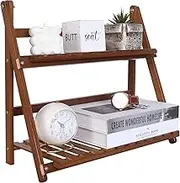 Bamboo multifunctional Desktop Storage Organizer Foldable Flower Pot Display Ladder Plant Stand Display Shelf Decorative Storage Rack for Table Top (Dark brown, 16.14x13.77in)