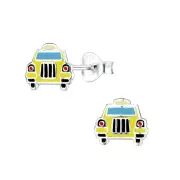 Solid 925 Sterling Silver Yellow Taxi Enamel Stud Earrings Women Girls