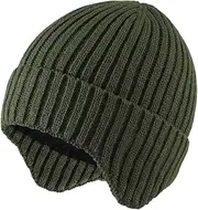 [Magracy] Toddlers Kids Earflaps Beanie Hat Fleece Lined Winter Knit Hat for Boys Girls, Army Green, 1-4 Years