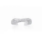 Silver Cubic Zirconia Crossover Toe Ring in Clear