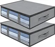 AiQInu Underbed Storage Box, Pack of 2 Foldable Underbed Storage Boxes with Viewing Window and 4 Handles, 60 x 45 x 15 cm, Clothes Storage for Clothes, Blankets, Duvets