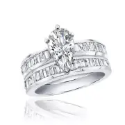Pear and Baguette Shape Diamond Bridal Ring Set 3.00 CT GIA Certified 18k Gold