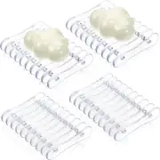 Plastic Bar Soap Holder Saver Tray Dish Self Draining Dishes Clear