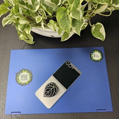 Acrylic Leaf Design Phone Stand, Sticky Pad Tabletop Mount, Foldable...