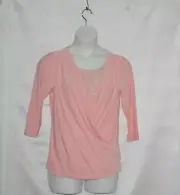 Bob Mackie Crystal Palace Cross-Over Top w/ Embroidered Underlayer Size S Coral