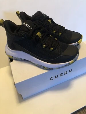 Under Armour Steph Curry 3Z5 Kids Size 4.5 Black White Yellow Sneakers New W Box