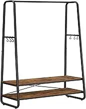 VASAGLE Clothes Rail Heavy Duty 2 Shelf Clothes Rack 6 S Hooks and Steel Frame for Bedroom Industrial Rustic Brown and Black RGR112B01