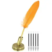 Feather Ballpoint Pens Bulk, Metal Holder Writing Pens with 5Pcs Refill, Orange