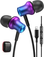 [iMangoo] for Apple Headphones Magnetic HiFi Stereo Bass Wired Earbuds MFi Certified Headset Lightning Earphones with Microphone Volume Control for iPhone 14 Plus 13 Pro Max 12 Mini 11 10 XS XR Purple
