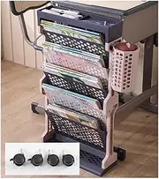 Atkits Rolling Book Shelf Organizer 6 Tier Movable Bookshelf Cart Magazine Rack Book Carts with Wheels for Bedroom Living Room Home School,Purple