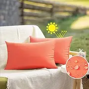 12x20 Outdoor Waterproof Throw Pillow Covers Set of 2 Decorative Outside Patio Furniture Cushion Cases Decor for Garden Bench Porch Couch Tent,Orange
