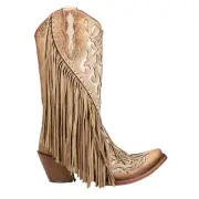 Corral Boots Lamb Studded Embroidered Fringe Snip Toe Cowboy Womens Brown Casua
