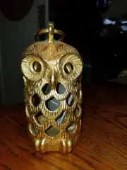 Saks Fifth Avenue Brass Owl Candle Holder Hanging Lantern MCM Boho Tea Light NWT
