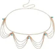 [Generic] Bohemian Retro Turquoise Pendant Sexy Waist Chain Female Trendy Versatile Belt Chain Jewelry