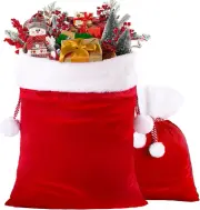 DIYDEC 2Pcs Christmas Velvet Santa Bags with Drawstring Christmas Red Santa G...