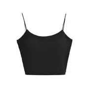 Plain Padded Crop Cami Top Black - S