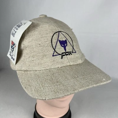 Vintage Fox Racing Adults Beige Linen Hat Cap OSFA Adjustable Leather Strapback