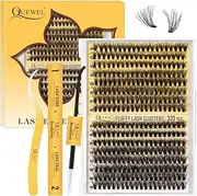QUEWEL DIY Lash Extension Kit, 320Pcs 30D+40D 3D Clusters Mix 12-18mm Eyelash Clusters Kit with Lash Bond and Seal and Tweezers Easy DIY at Home(3D-30+40D Kit)
