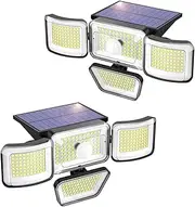 Solar Lights Outdoor- 4 Heads Motion Sensor Lights, 278LED 1600Lumens Security Lights, IP65 Waterproof,270° Wide Angle Flood Wall Lights with 3 Modes(2 Packs), Black