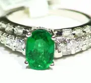 2.07CT 14K Gold Natural Emerald White Cut Diamond Vintage Engagement Ring Halo