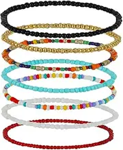 ANDRESLAD 7pcs Contrasting Beads Stretch Bracelet Ring Foot Men Ankle Bracelets Custom Ankles Jewelry Anklets Heart Rhinestone Ankle Bracelets Personalized Ankle Bracelets for Women Colorful