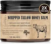 Beef Tallow and Honey Balm Moisturiser: Whipped Grass Fed Beef Tallow Balm with Raw Honey and Olive Oil for Skin and Face – Natural Cow Fat Facial Cream for Anti-Aging Unscented