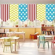 SmoothNovelty 6 Pcs School Classroom Curtains Back to Classroom Colorful Curtains for Kindergarten Daycare Primary Bedroom Playroom Room Decor (Red, Blue, Yellow,24 x 36 Inches,Stripe)