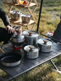 在飛比找樂天市場購物網優惠-戶外燒水壺吊鍋具套裝野炊具便攜304不銹鋼露營餐具套鍋野營野