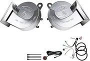 horn kit，Silver car horn，Waterproof loud motorcycle horn，train horn for any 12v vehicle, GM horn for moto(12V Silver dual horn with button and wire)