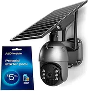 Elinz 4G LTE Cellular Security Camera 3MP 2K Resolution PTZ Outdoor IP65 Solar Battery Powered 360° CCTV, Two-Way Audio, PIR, Siren, Colour Night Video, Aldi Sim