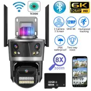 WiFi 3Lens Security Camera with SD Card Wireless System PTZ Outdoor Home CCTV 6K