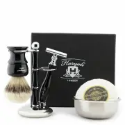 Silvertip Badger Hair Shaving Brush with DE Safety Razor, Men's Luxury Black Kit