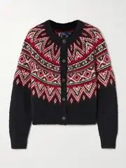 [Polo Ralph Lauren] Polo Ralph Lauren - Cropped Intarsia-knit Alpaca-blend Cardigan - Black - medium medium Black